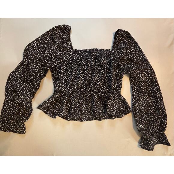 Paper Crane Tops - ANTHROPOLOGIE PAPER CRANE Cropped Peplum Puff Sleeve Smocked Top
